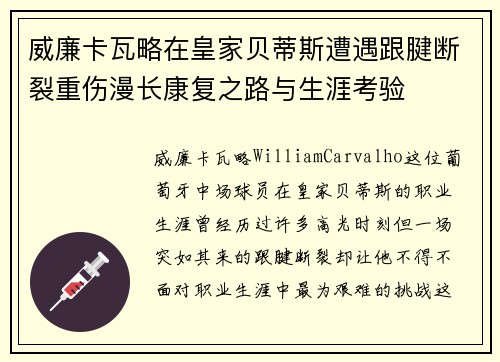 威廉卡瓦略在皇家贝蒂斯遭遇跟腱断裂重伤漫长康复之路与生涯考验